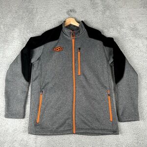 Oklahoma State Cowboys Jacket Men Large Grey Black NCAA Football Bastetball Logo